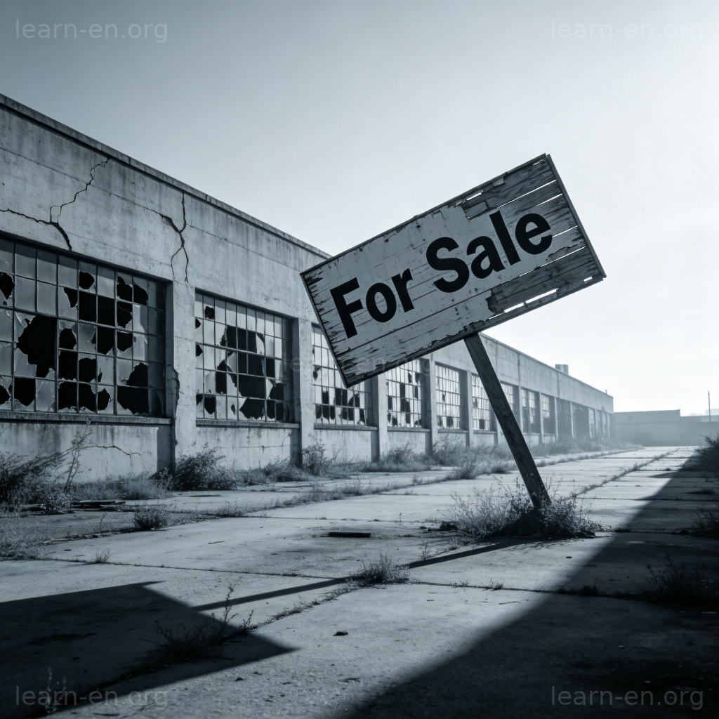depressed 经济萧条图解：废弃工厂与褪色出售牌