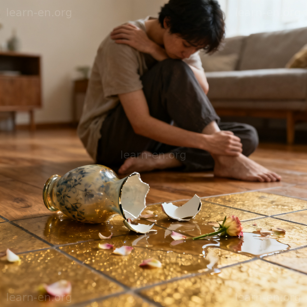 Deserve negative consequence broken vase regretful expression