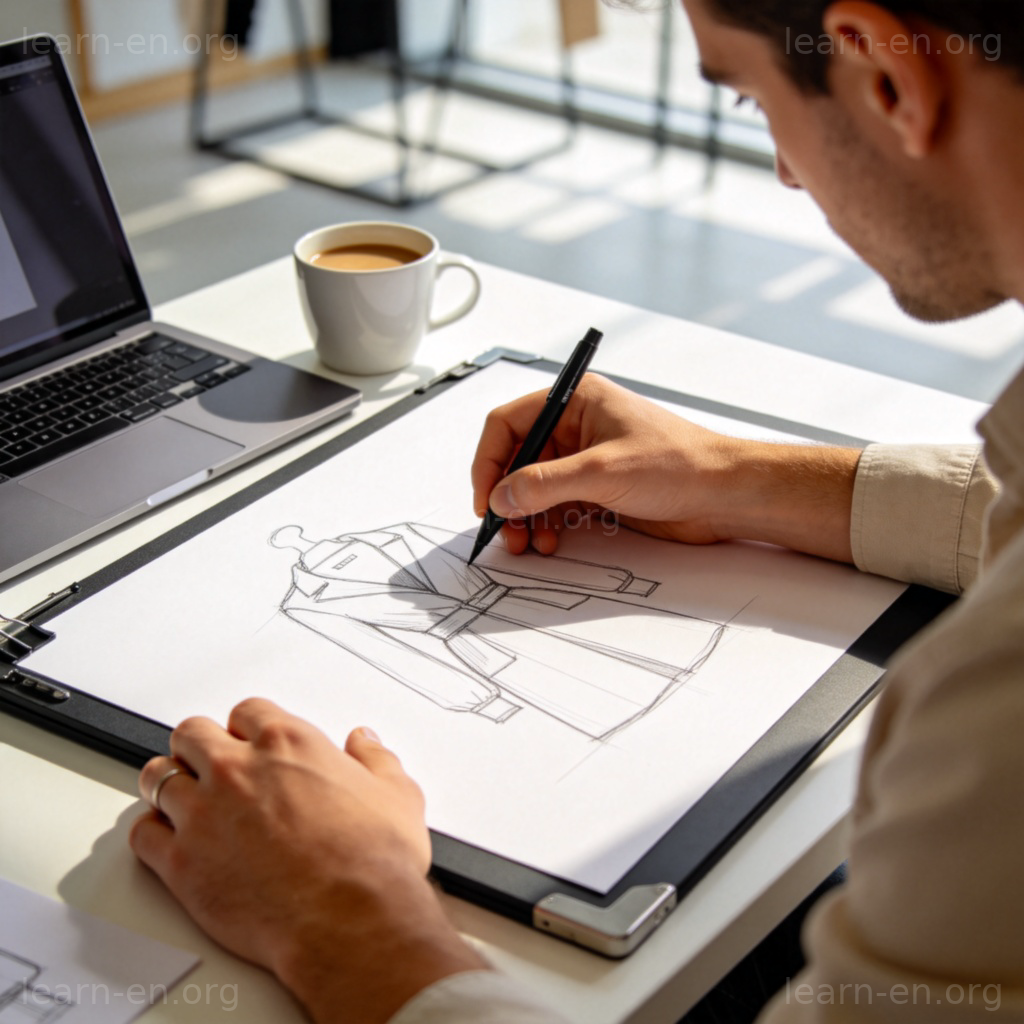 设计师工作场景图解：创意工作室中专注绘图的设计师