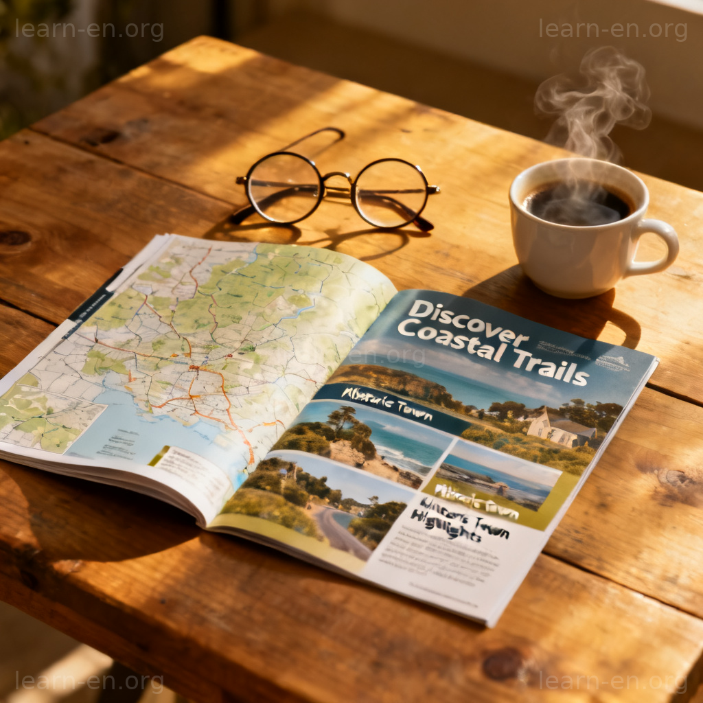 Details meaning shown through a travel brochure with maps and specific information.