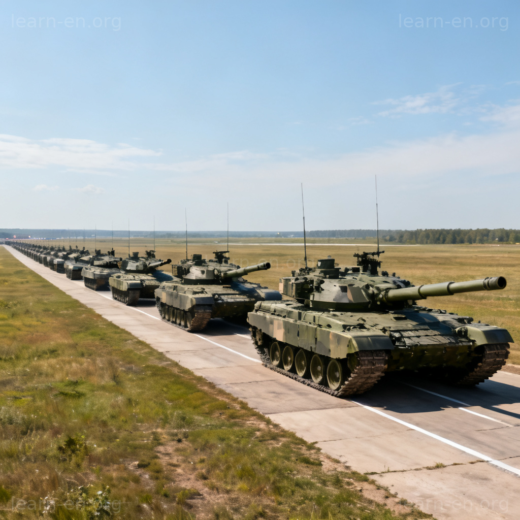 Deterrence concept shown by military tanks in a parade, demonstrating strength to prevent attack.