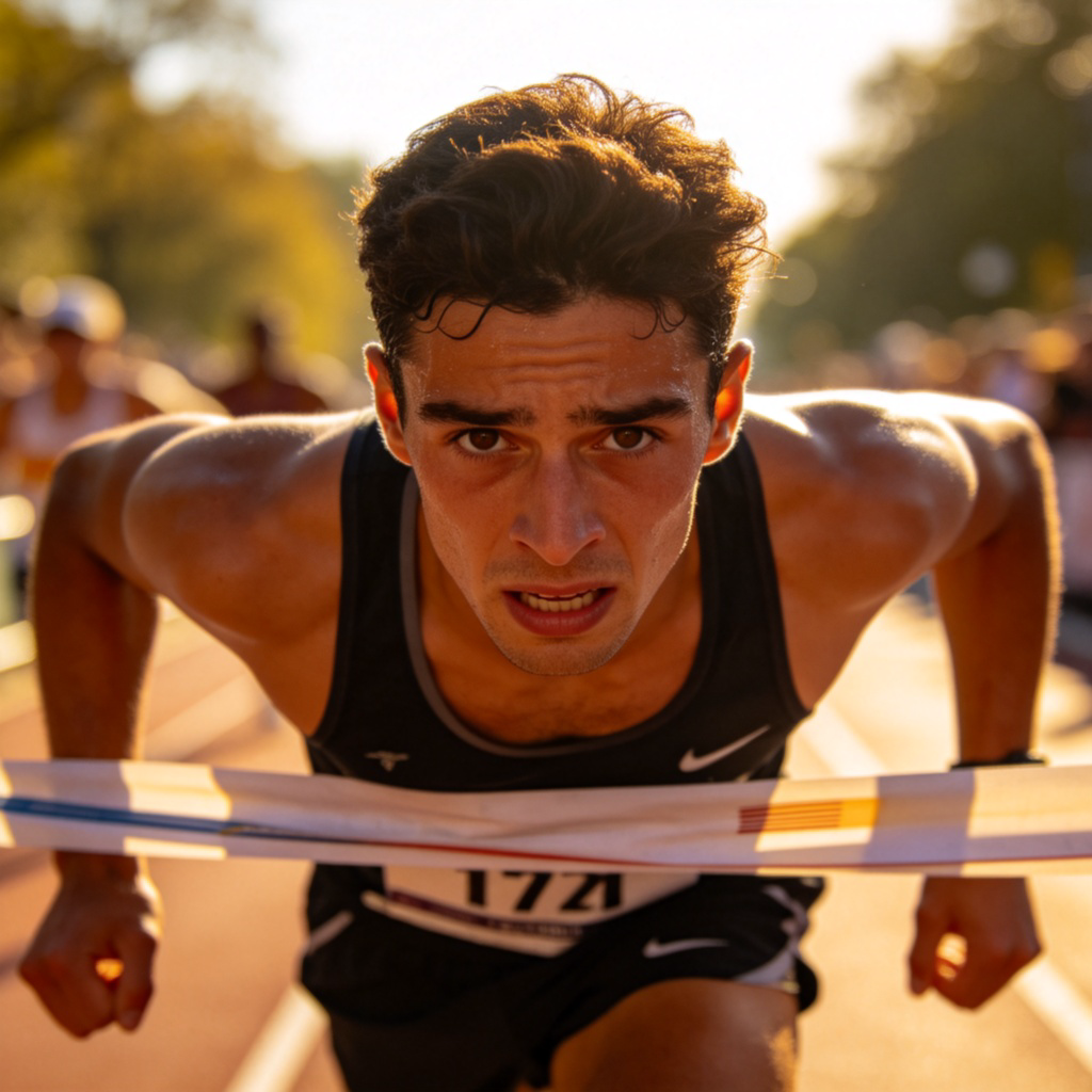 determination 决心图解：马拉松选手冲刺终点线的坚毅表情