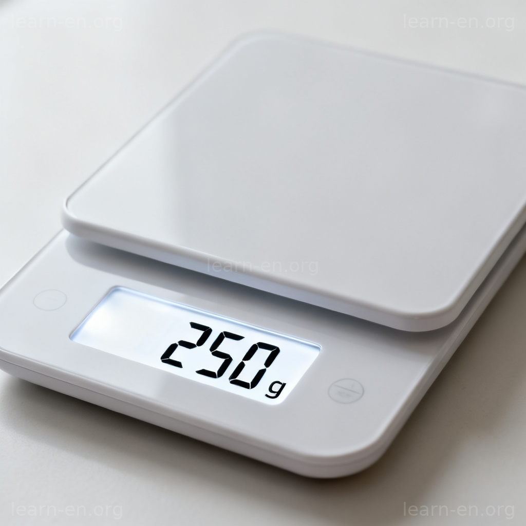Digital kitchen scale showing 250 g on display