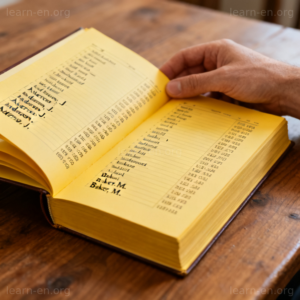 Directory shown as a physical book listing names and phone numbers.