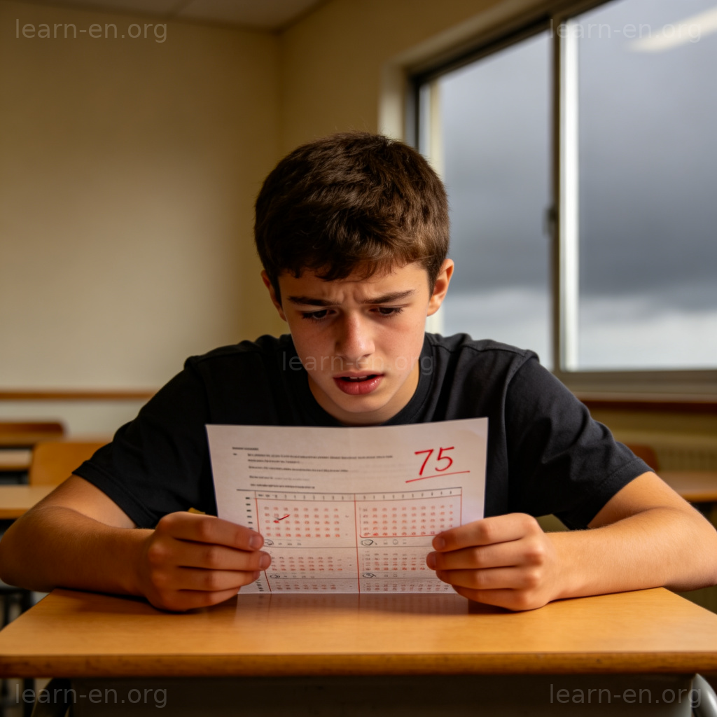 disappointed 场景：学生对低于预期的考试成绩感到失望，轻声叹息