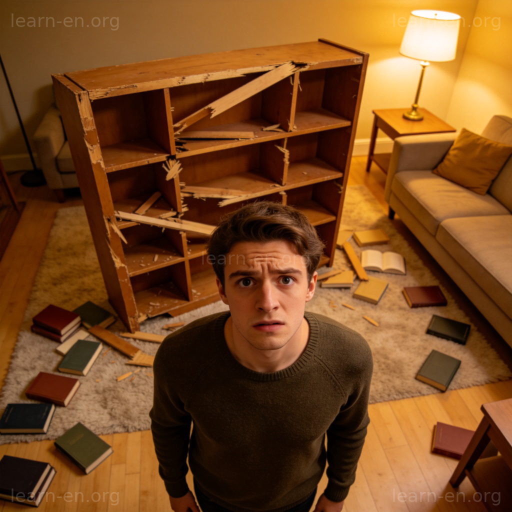 disaster 彻底失败图解：倒塌的书架与失望表情