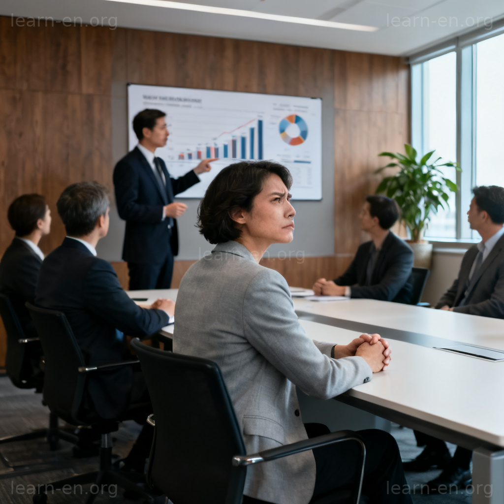 Business person discounting or disregarding an idea during a meeting discussion.