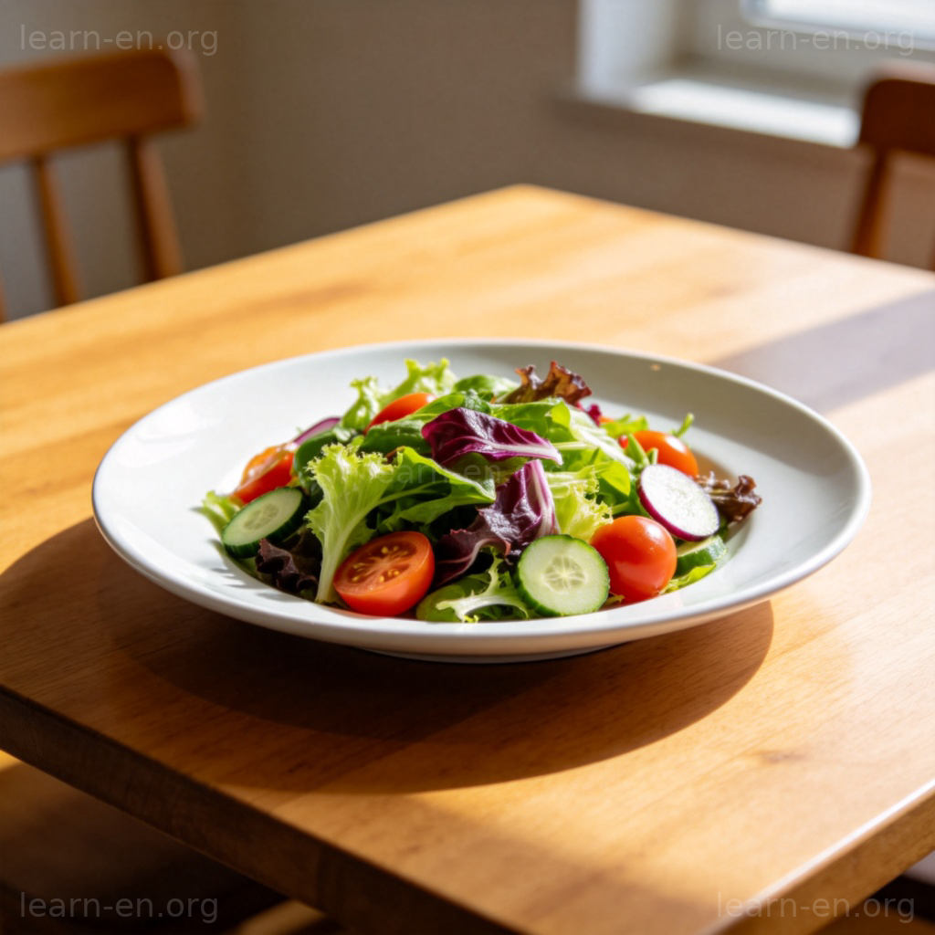 dish 含义图解：盛放沙拉的白色陶瓷盘子