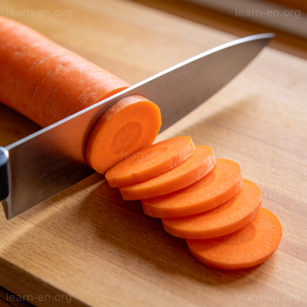 胡萝卜切片成圆形薄片示意图，展示圆盘形状