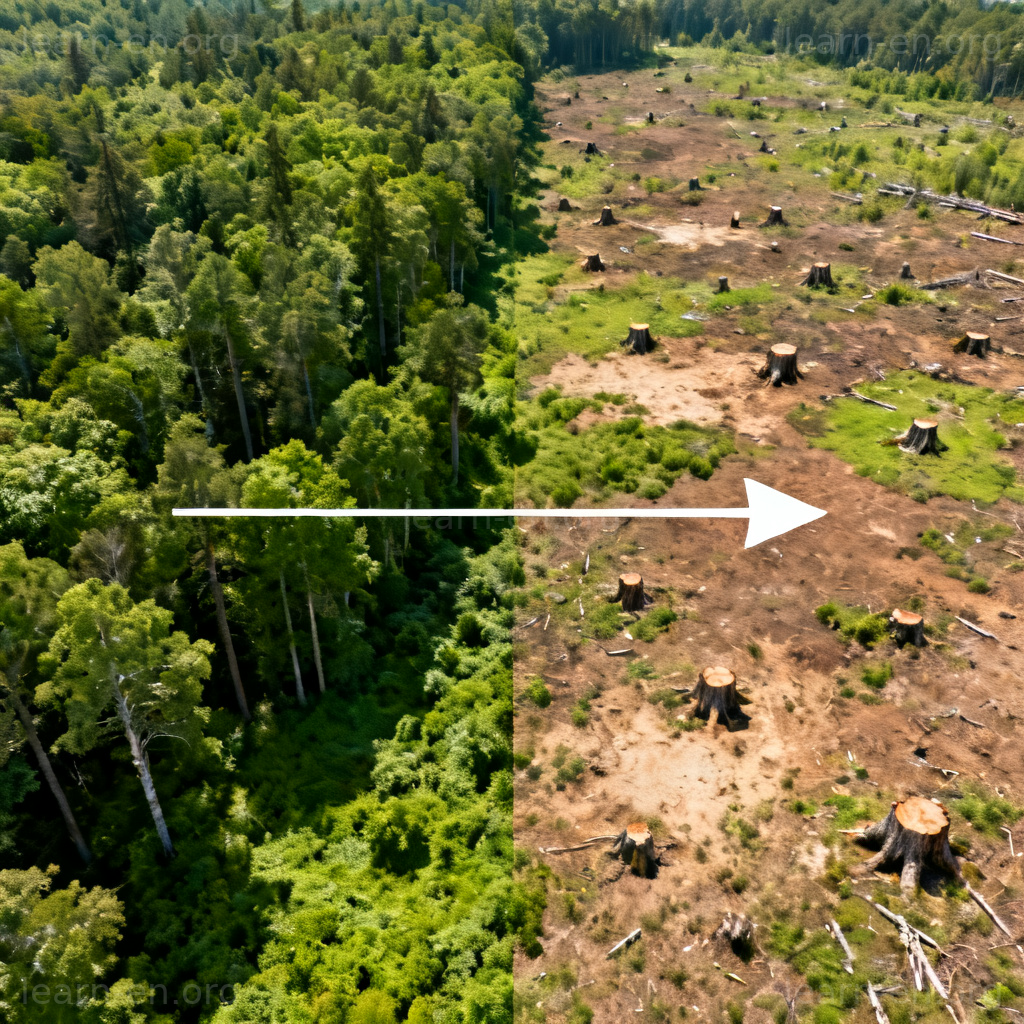 Ecological disturbance showing forest before and after clearing