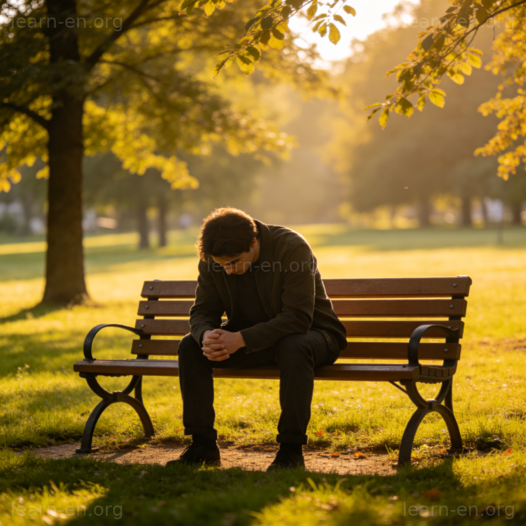 Down in the dumps idiom illustration of sad person on park bench