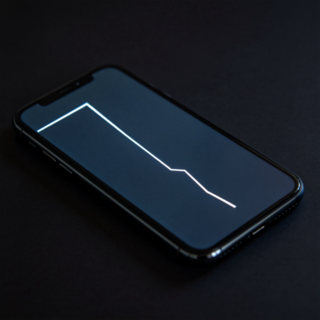 A close-up of a smartphone screen showing a simple line graph. The line starts high on the left and slopes steeply downwards to the right, clearly indicating a drop. The background is a plain dark color. No numbers or text labels on the graph.