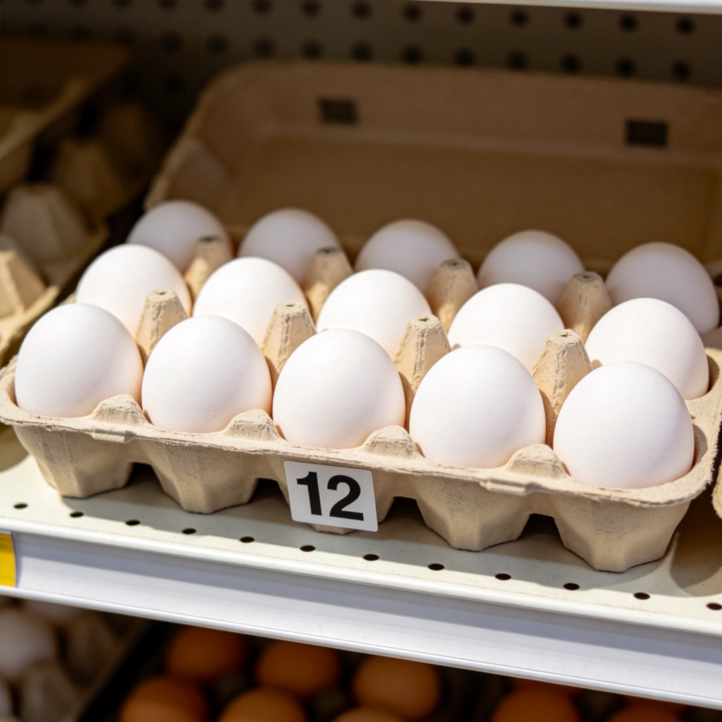 dozen 图解：超市货架上装有十二个鸡蛋的纸盒