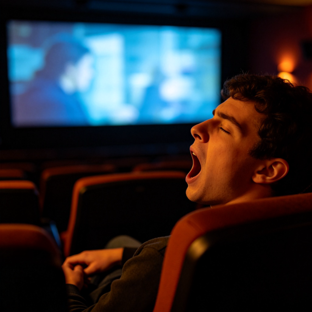 drag 含义图解：观众在电影院感到无聊拖累打哈欠