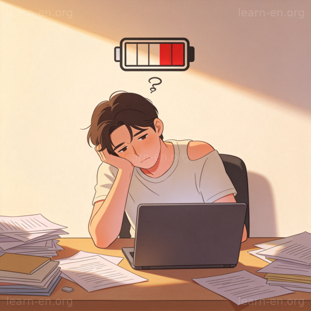 drain 消耗精力图解：疲惫的人与低电量电池图标