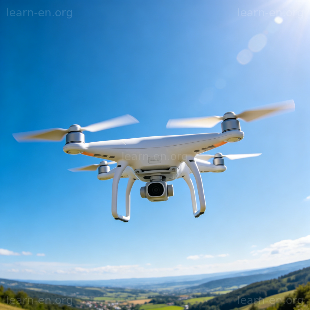 Drone hovering in blue sky for aerial photography