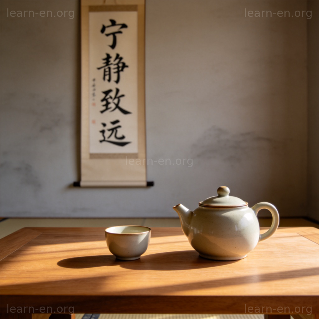 eastern 东方文化风格图解：传统中式茶室与书法场景