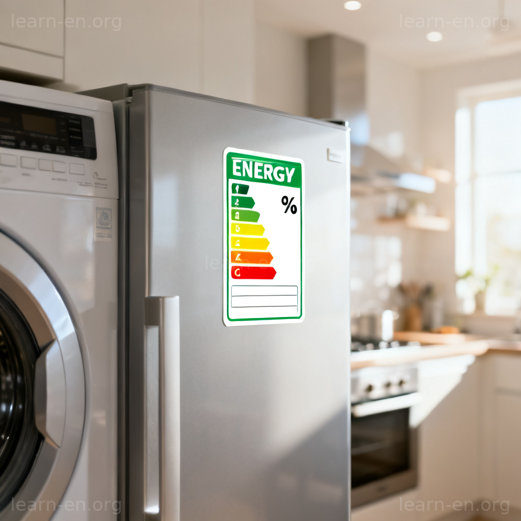 Energy efficiency label on a modern appliance, showing the ratio of useful energy output.