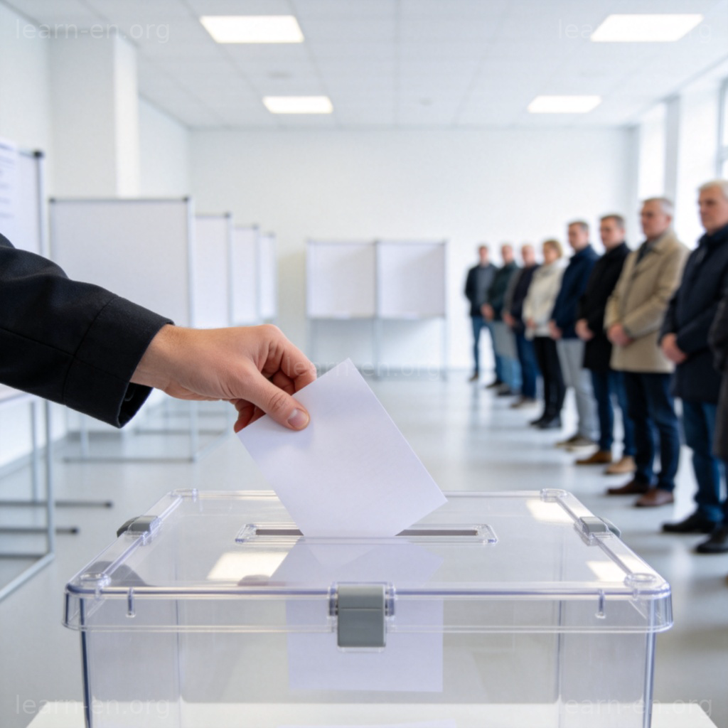 elect 选举含义图解：投票站内将选票投入票箱的场景