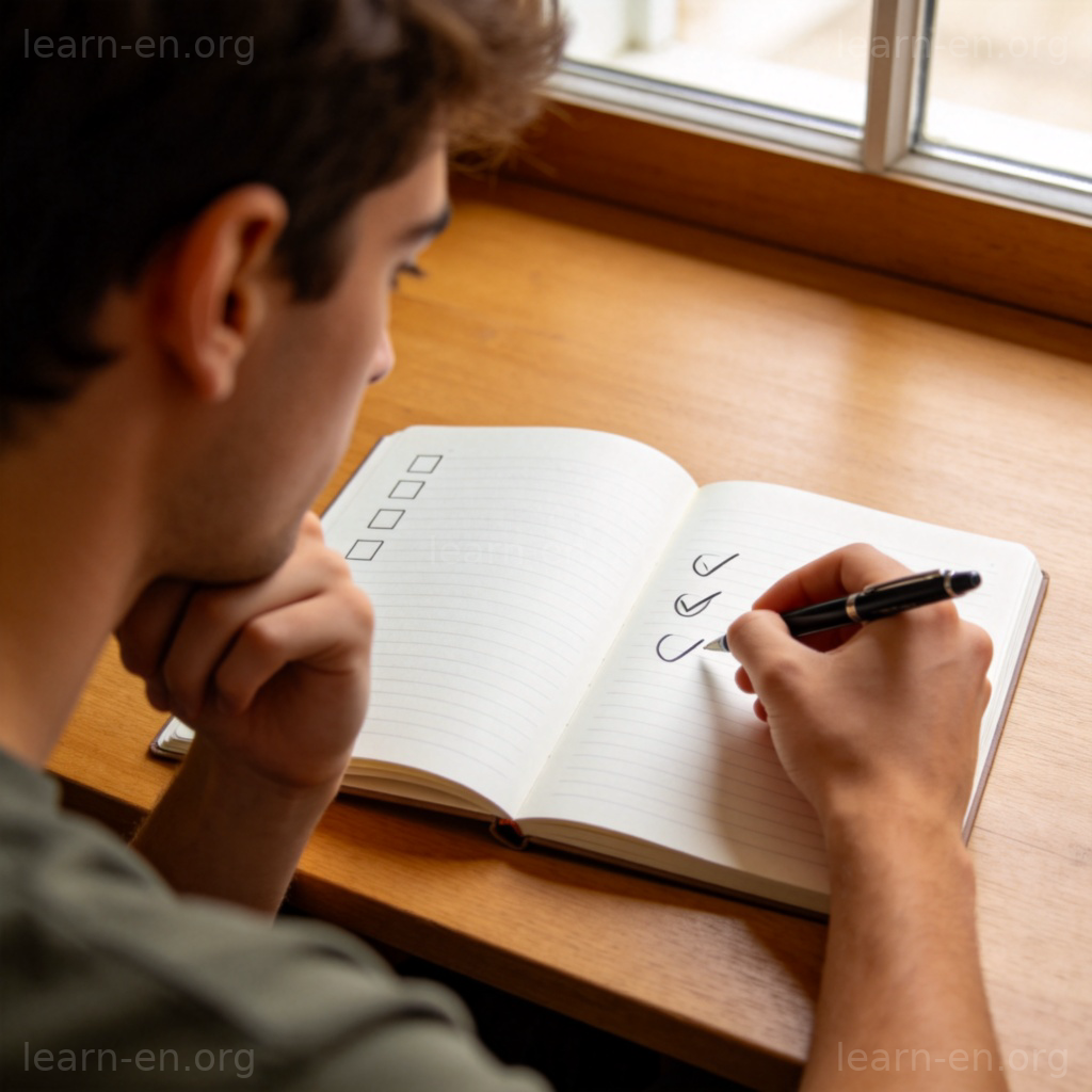 elect 选择含义图解：在笔记本上慎重圈出选项的决定过程