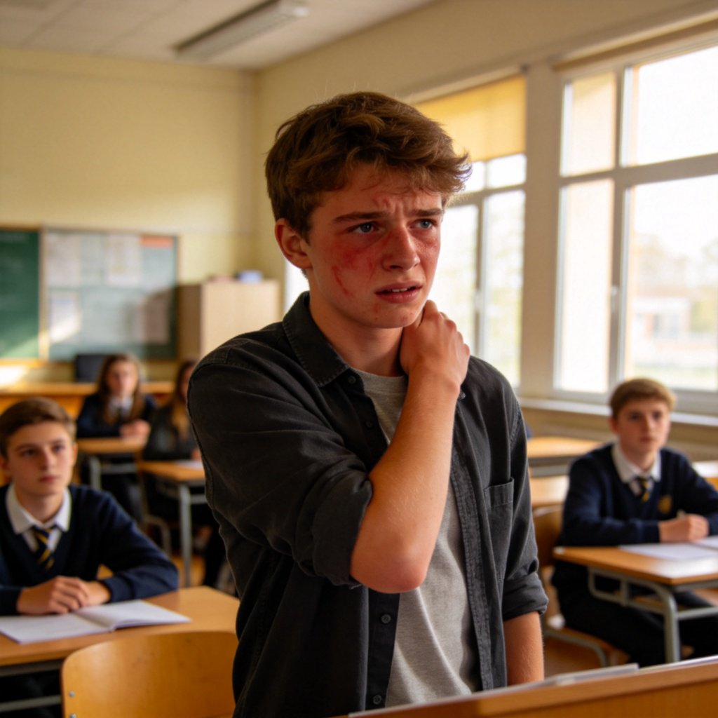 embarrass 含义图解：演讲时尴尬脸红的学生场景