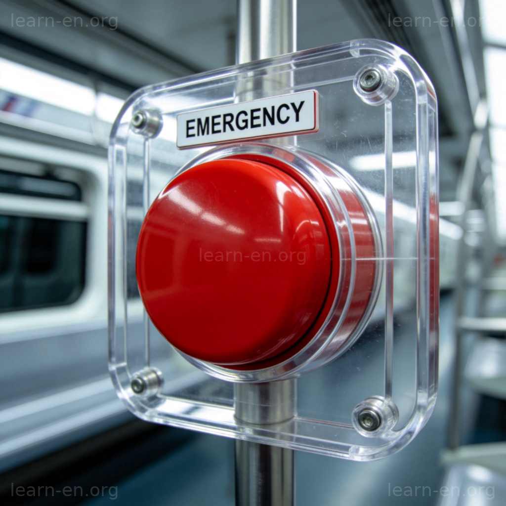 Emergency Button 紧急按钮图解：地铁车厢内带保护罩的红色按钮