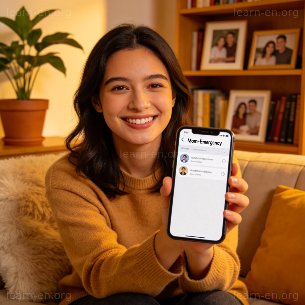 Emergency Contact 图解：在手机中添加紧急联系人‘妈妈’的场景
