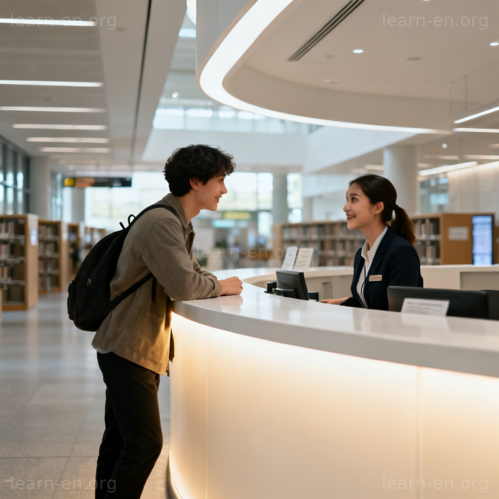 Personne à un comptoir d'information posant une question