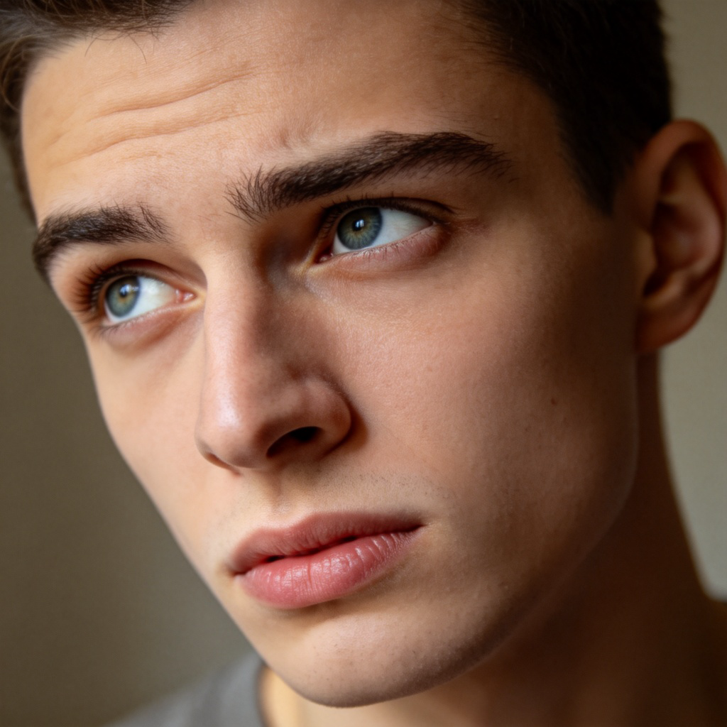 A close-up of a person's face looking slightly confused and curious, with one eyebrow raised. Their head is tilted slightly to the side, as if they just heard something that needs clarification. A simple, blurred background keeps the focus on the questioning expression. No text.