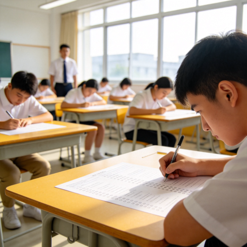 examination 考试场景图解：学生在考场认真答题