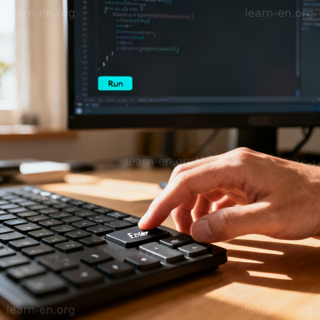 Execute a program shown by hand pressing Enter key to run code on computer screen