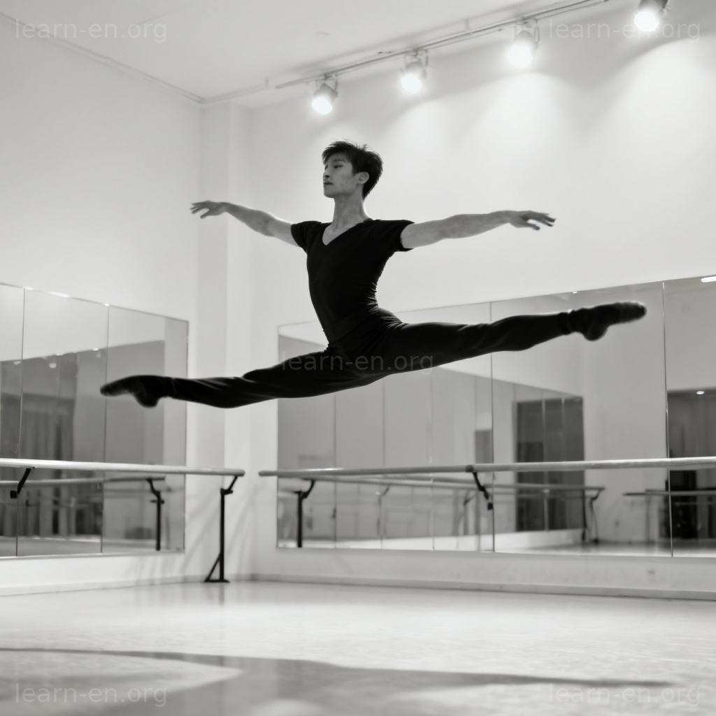 Execute a move demonstrated by dancer performing a precise leap in studio
