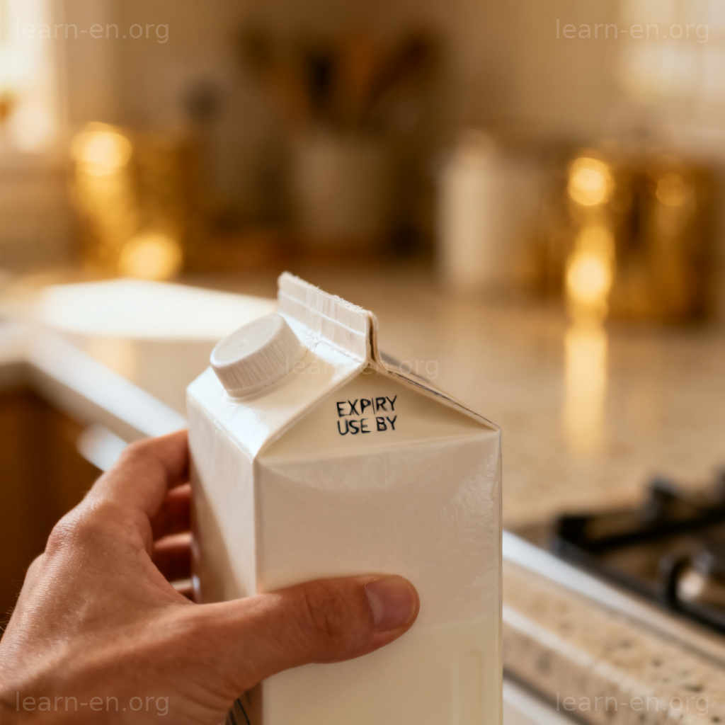 Expiry use-by date on milk carton held by hand
