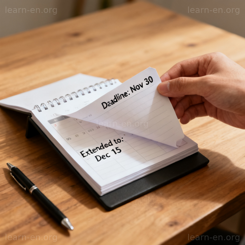 Extendable deadline concept with a hand turning a calendar page to reveal a new later date.