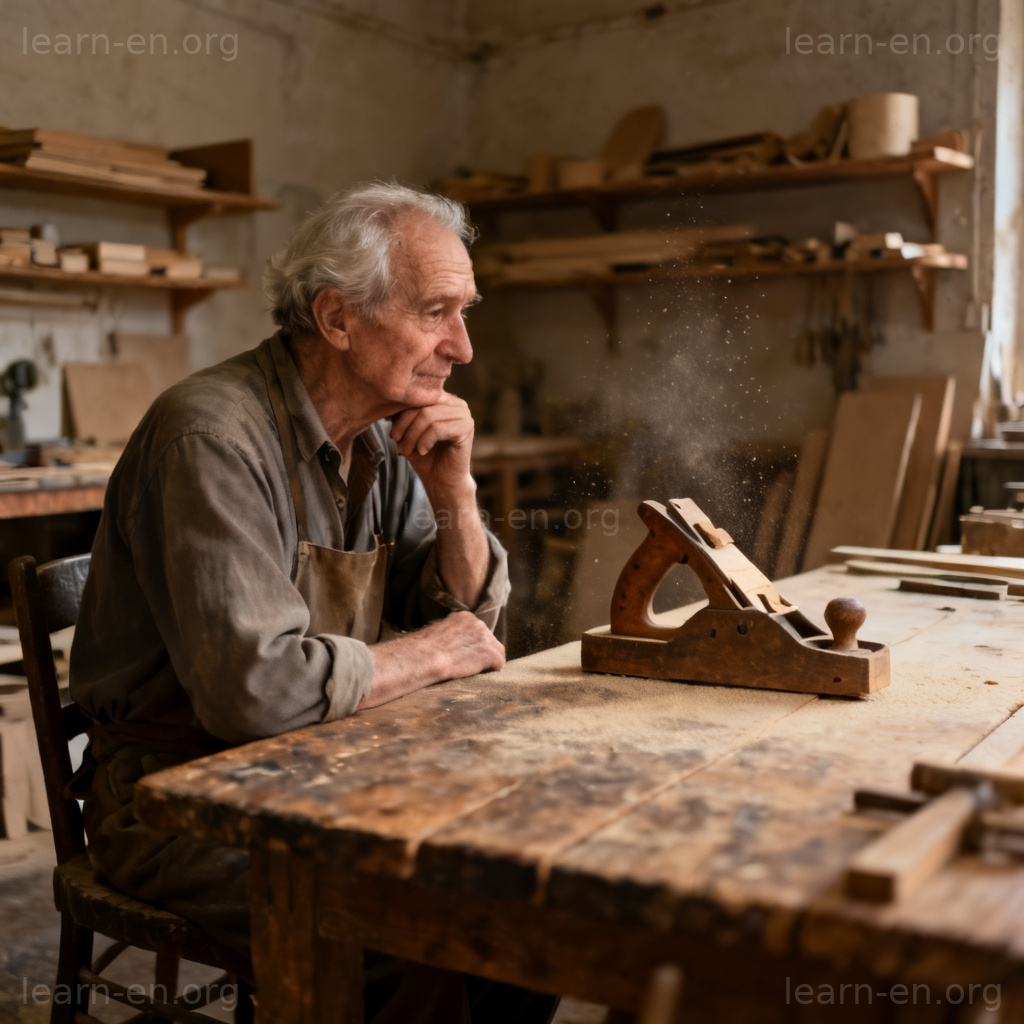 Extinct craft concept showing an artisan with a traditional, unused tool.