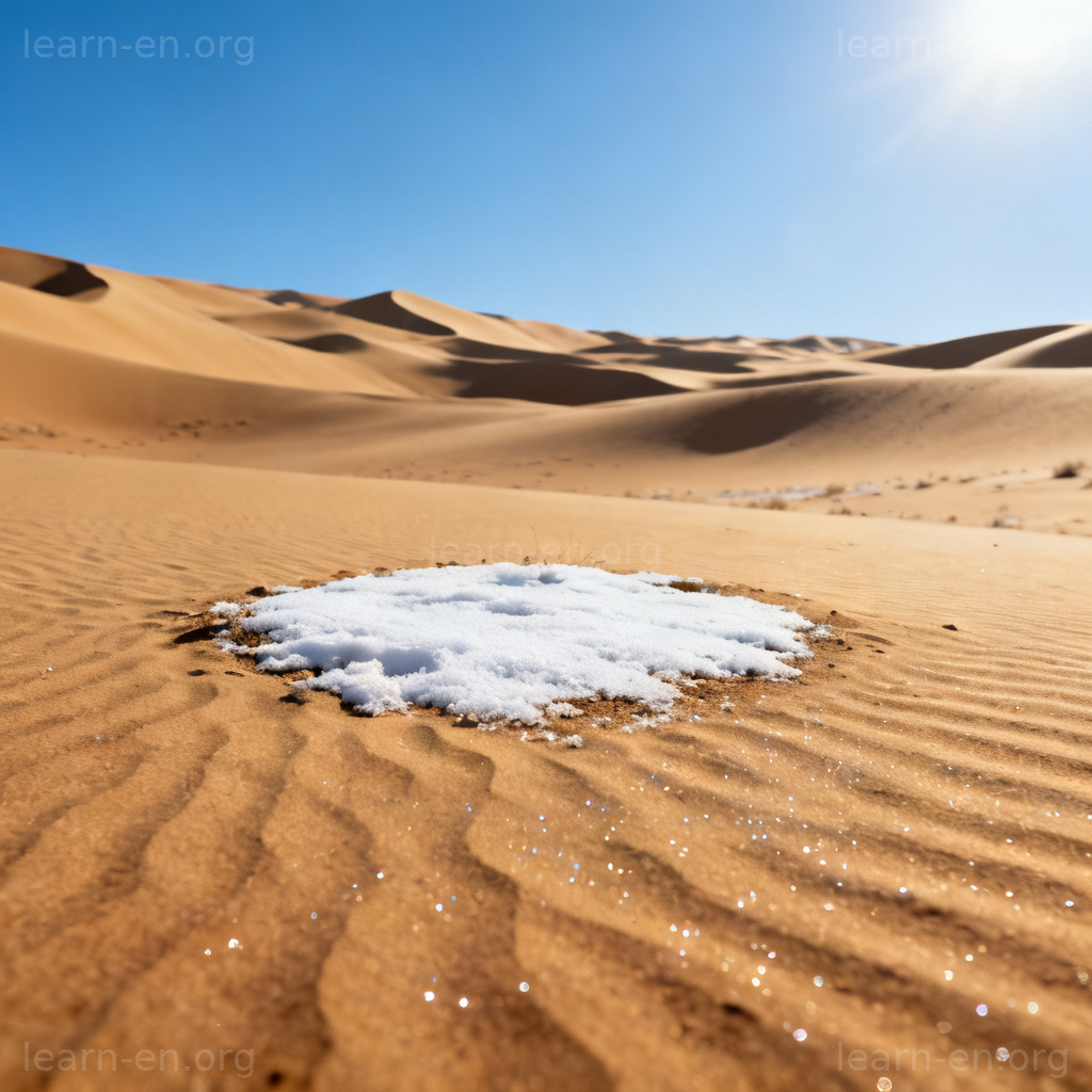 Extraordinary scene showing highly unusual snow in a vast desert landscape.