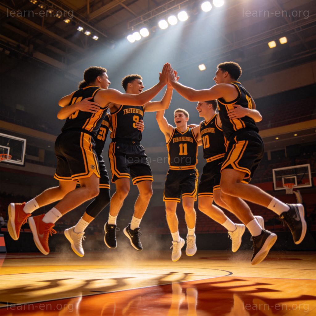 Family as a close-knit group, shown by a sports team celebrating victory with camaraderie.