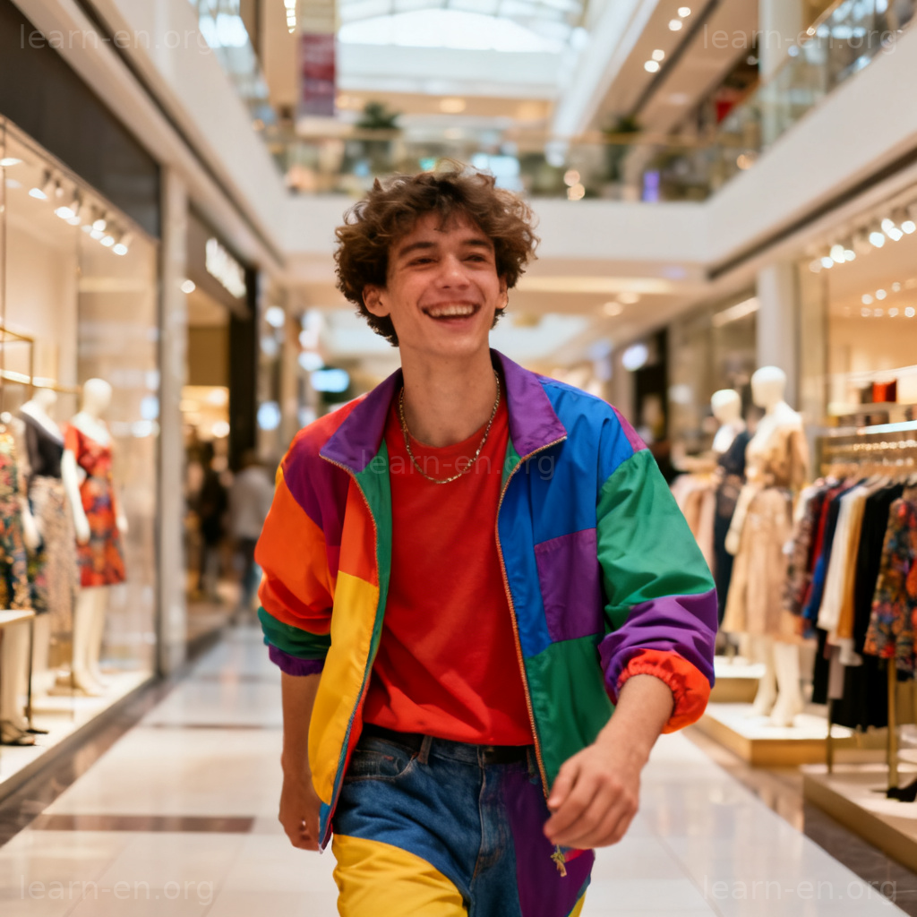 Fashionable young adult in trendy clothes at a stylish mall