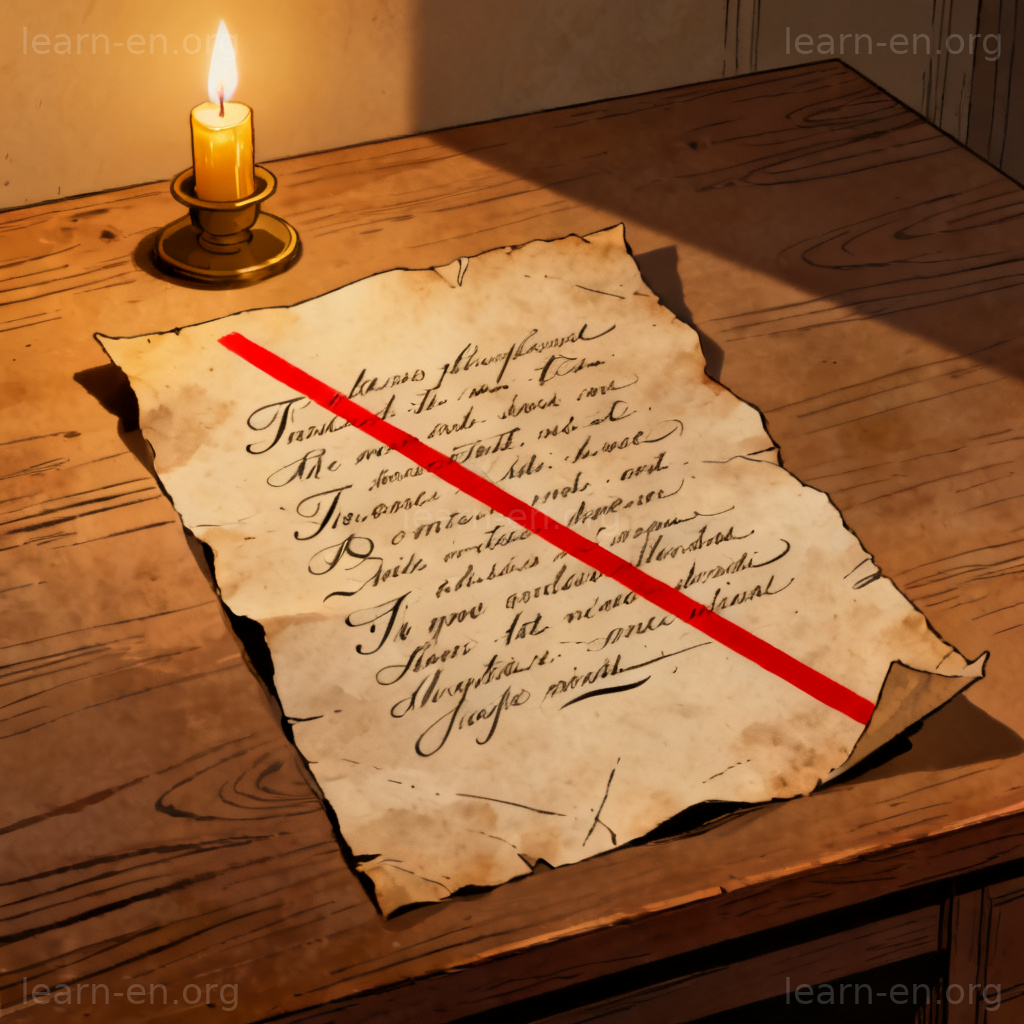 Parchemin ancien avec trait rouge fatidique sur texte manuscrit