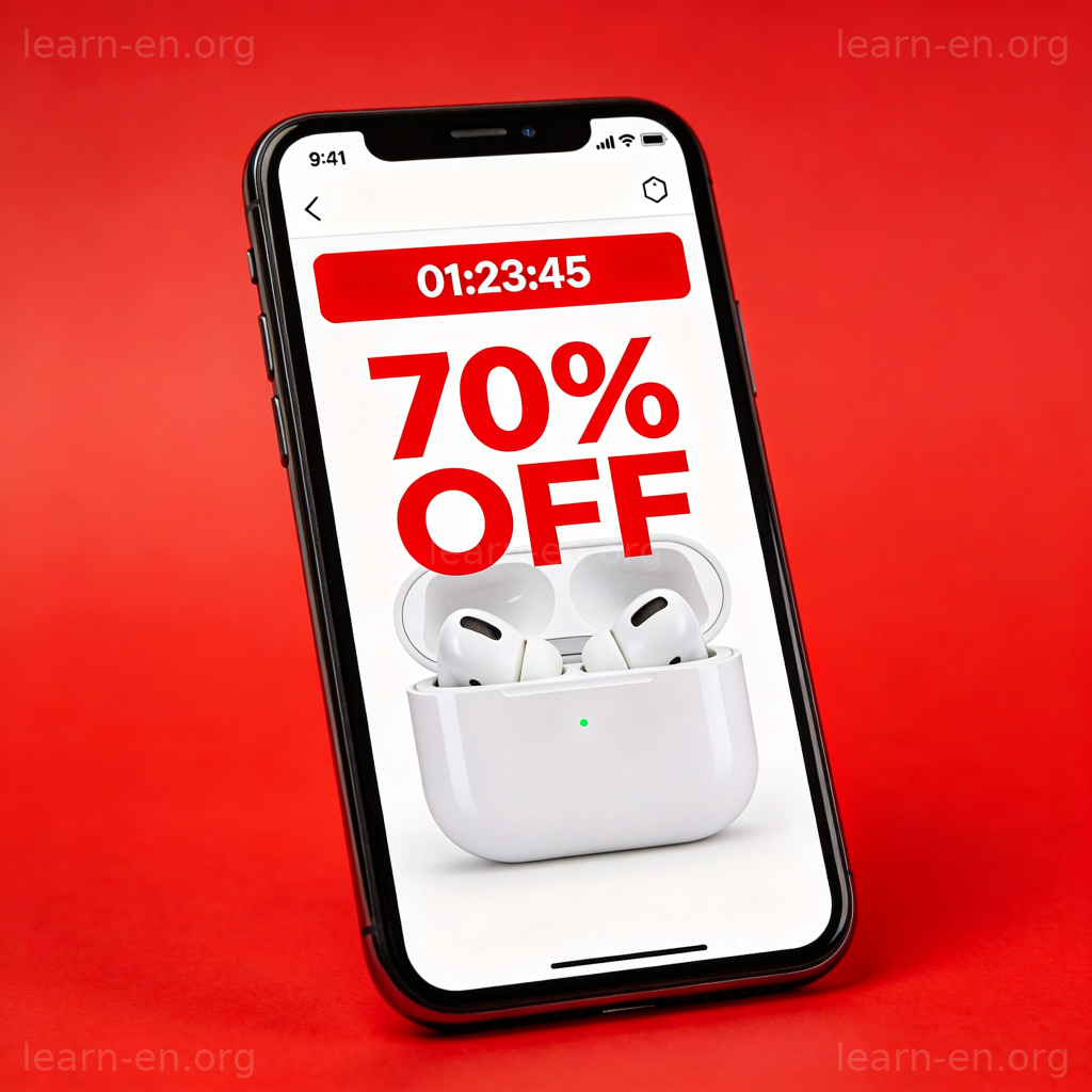 Smartphone app showing flash sale countdown with 70% off banner