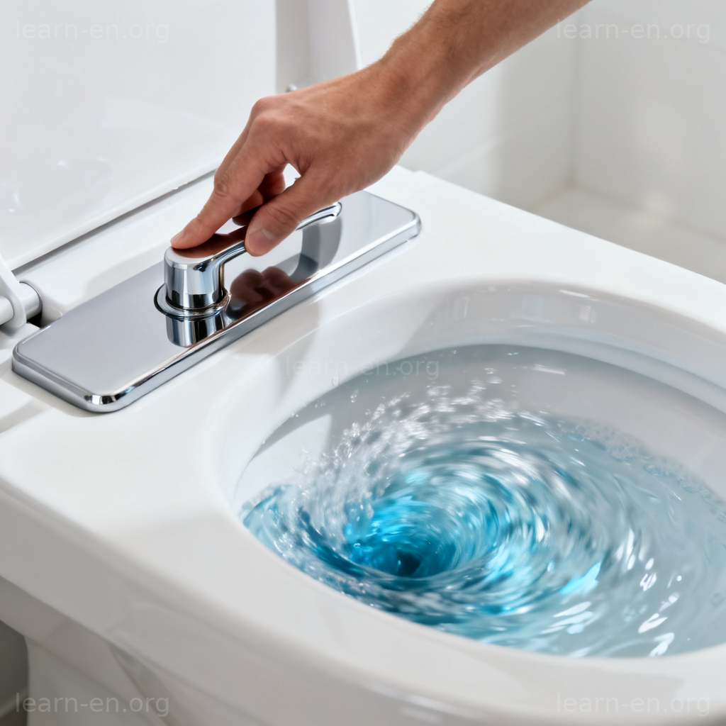 flush 冲洗含义图解：按压马桶冲水场景