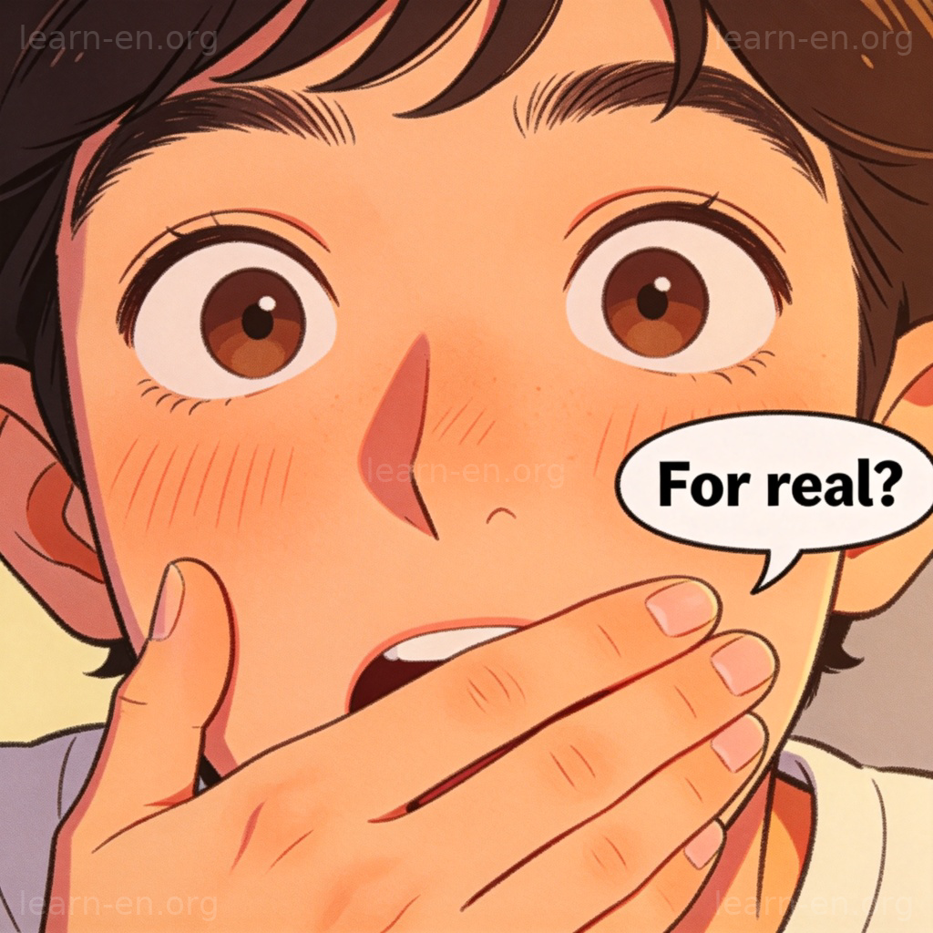 For Real 含义图解：朋友惊讶询问‘真的吗’的场景