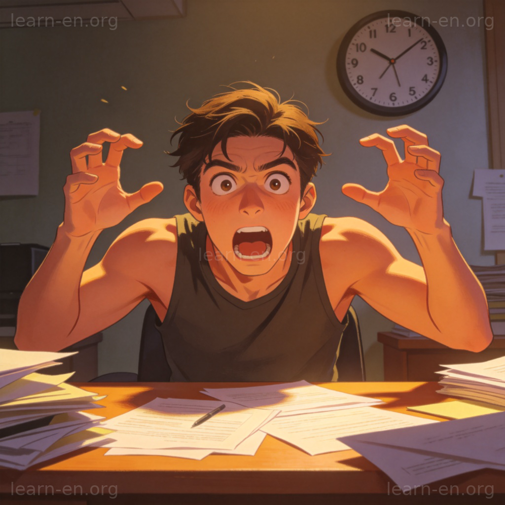 freak out 抓狂图解：人物在突发压力下瞪大眼睛、举手震惊的场景