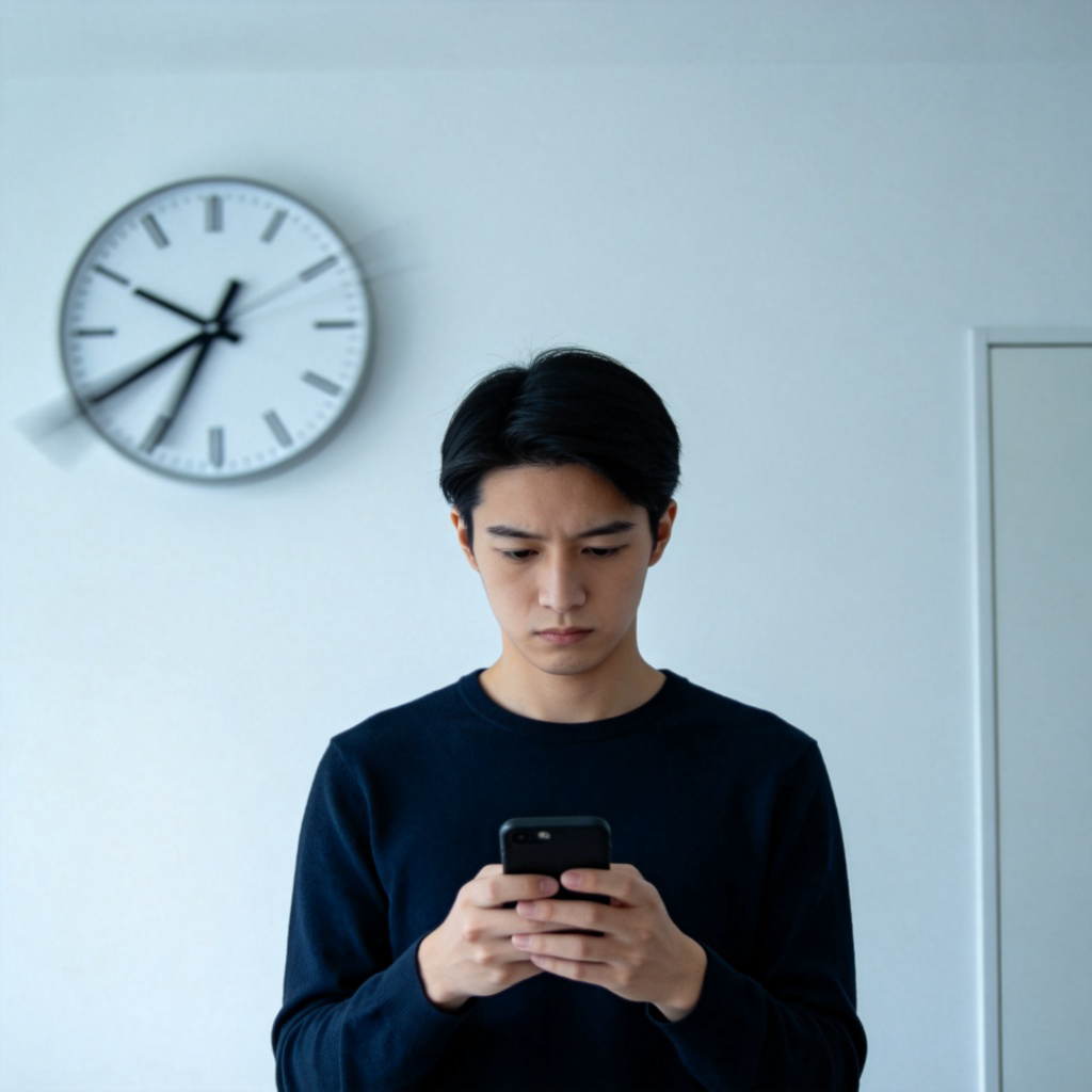 frequently 频繁地含义图解：人物在短时间内多次查看手机