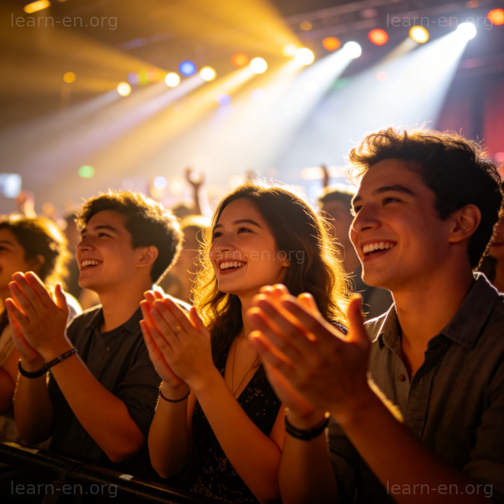 Front row seat at concert with happy audience clapping
