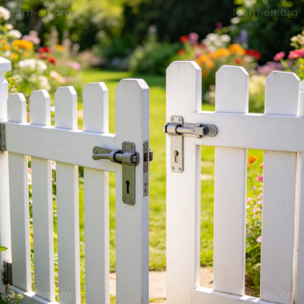 gate 含义图解：白色花园木门与围栏场景