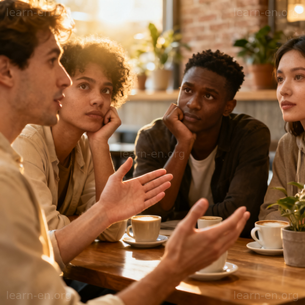 Person gauging friend's emotions during conversation in cafe
