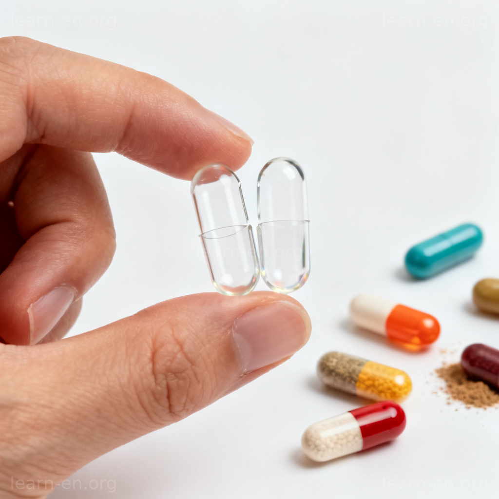 gelatin 胶囊成分图解：空胶囊壳与彩色胶囊展示