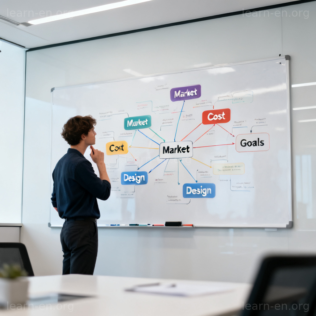 Person pointing at comprehensive mind map on whiteboard