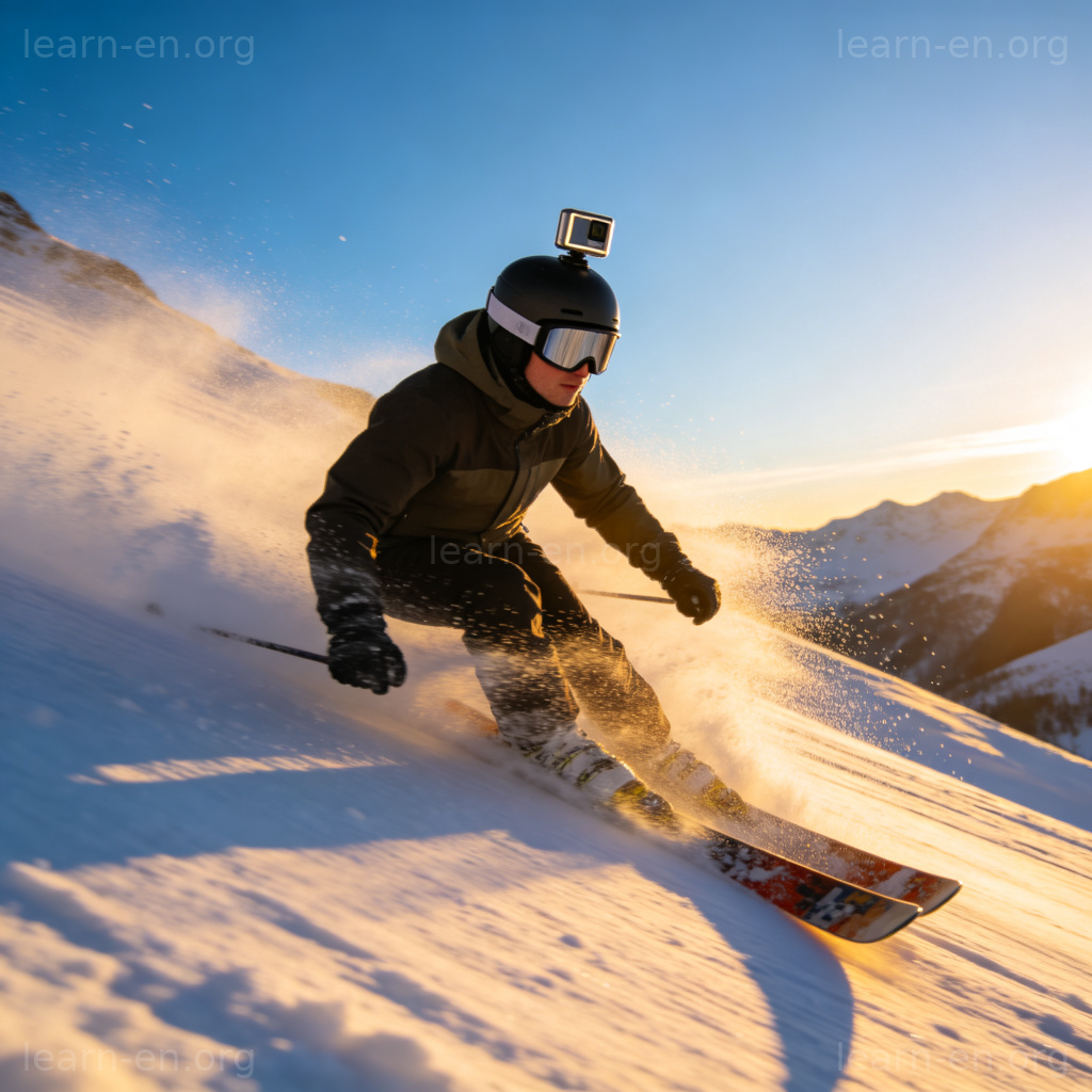Go Pro 运动相机图解：滑雪者头盔佩戴拍摄第一视角